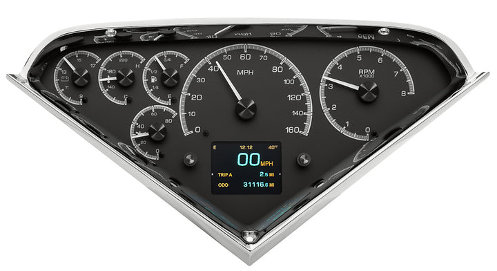 1955 - 1959 Chevy Pickup HDX Instruments Gauge Kit, Direct Fit, HDX, Analog/Digital, Black Face, White/Multicolor Illuminated Numbers, White/Multicolor Illuminated Pointer, Chevy, Kit HDX-55C-PU-K HDX-55C-PU-S