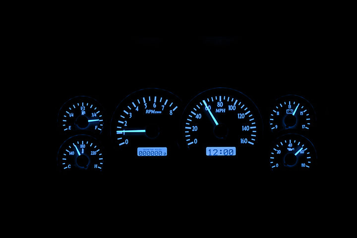1988 - 1994 Chevy Truck Gauge Kit, Direct Fit, VHX, Analog/Digital, Black Face, White/Multicolor Illuminated Numbers, White/Multicolor Illuminated Pointer, Ford, Kit  VHX-88C-PU