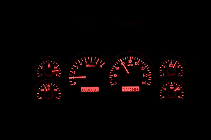 1988 - 1994 Chevy Truck Gauge Kit, Direct Fit, VHX, Analog/Digital, Black Face, White/Multicolor Illuminated Numbers, White/Multicolor Illuminated Pointer, Ford, Kit  VHX-88C-PU