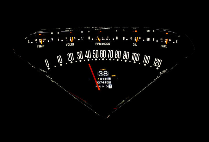1955-1959 RTX Chevy gauge at night.