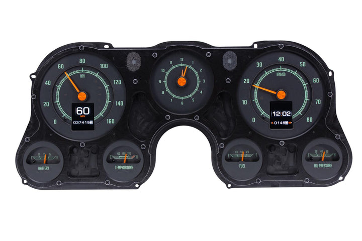 1967-1972 RTX Chevy gauges power on, no bezel.