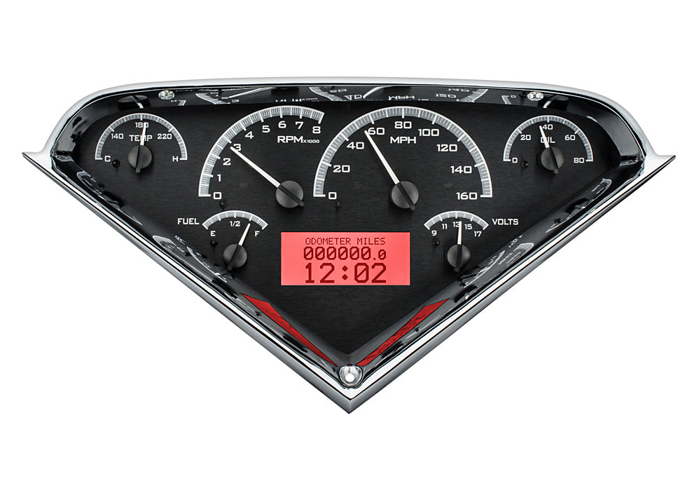 1955- 1959 Chevy Truck Gauge Kit, Direct Fit, VHX, Analog/Digital, Black Face, White/Multicolor Illuminated Numbers, White/Multicolor Illuminated Pointer, Ford, Kit VHX-55C-PU