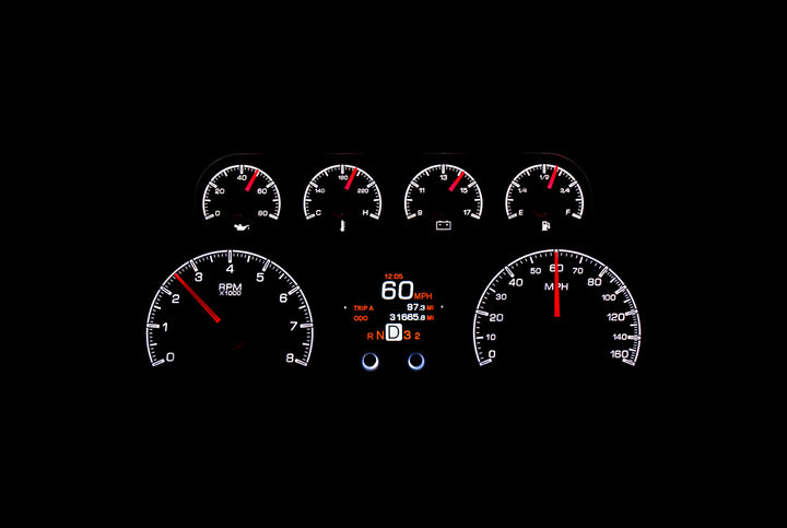 1988- 1994 Chevy / GMC Pickup HDX Instruments Gauge Kit, Direct Fit, HDX, Analog/Digital, Black Face, White/Multicolor Illuminated Numbers, White/Multicolor Illuminated Pointer, Chevy, Kit HDX-88C-PU-K HDX-88C-PU-S