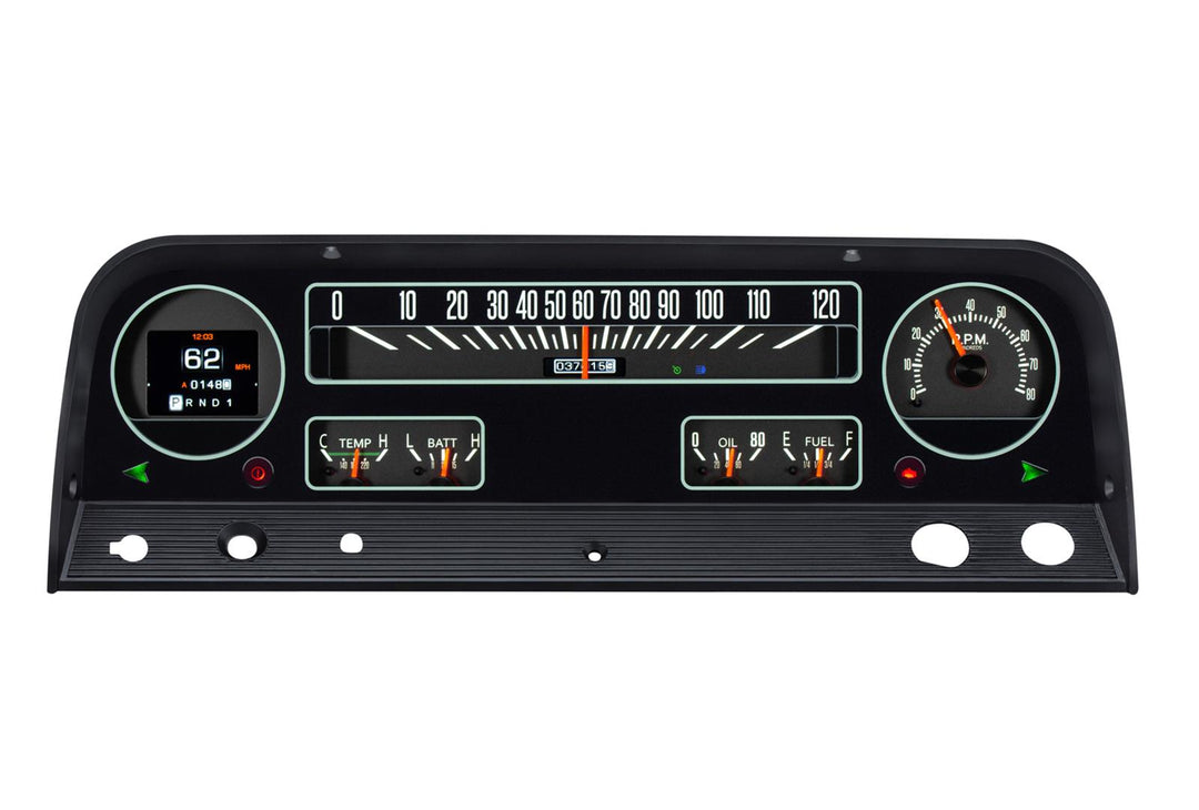 1964-1966 RTX Chevy gauges with turn signals and dash lights.