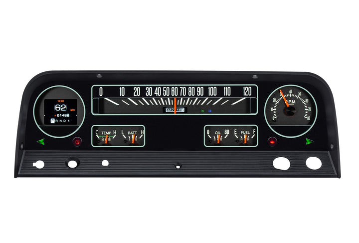1964-1966 RTX Chevy gauges with turn signals and dash lights.